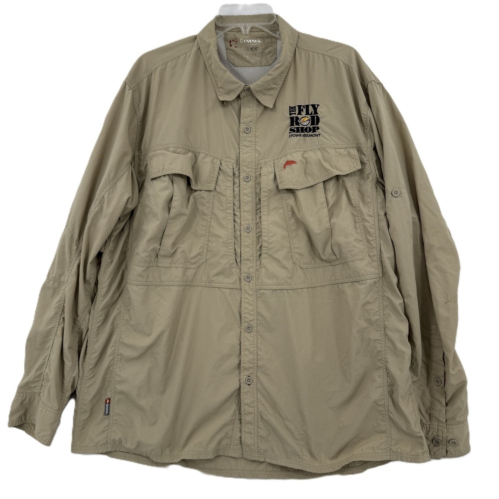 Simms Guide Series Shirt Mens 2XL Tan Fishing Long Sleeve Vented Fly Rod Shop